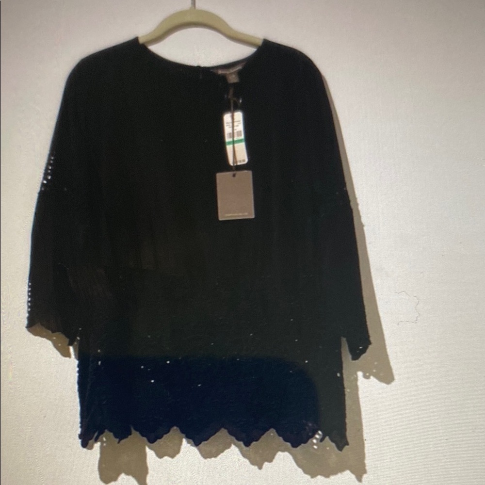 TOMMY BAHAMA Black Eyelet Cotton Top Size L. NWT